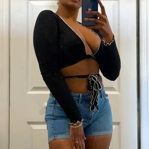 Black and white tie crop top